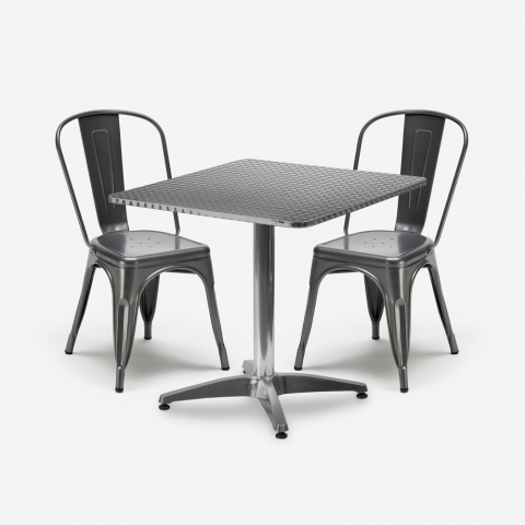 Set 2 stolar Tolix industriell stil kvadratiskt bord stål 70x70cm Caelum