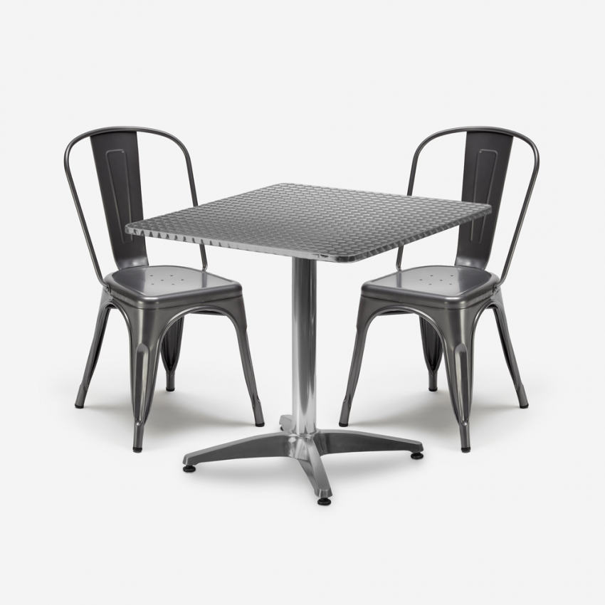 set 2 stolar Lix industriell stil kvadratiskt bord stål 70x70cm caelum Kampanj