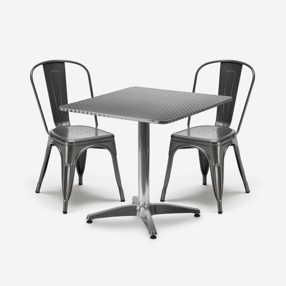 set med 2 industriella stolar kvadratisk stålbord 70x70cm caelum