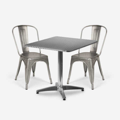Set kvadratiskt fällbart bord 70x70cm stål 2 stolar Tolix vintage Magnum