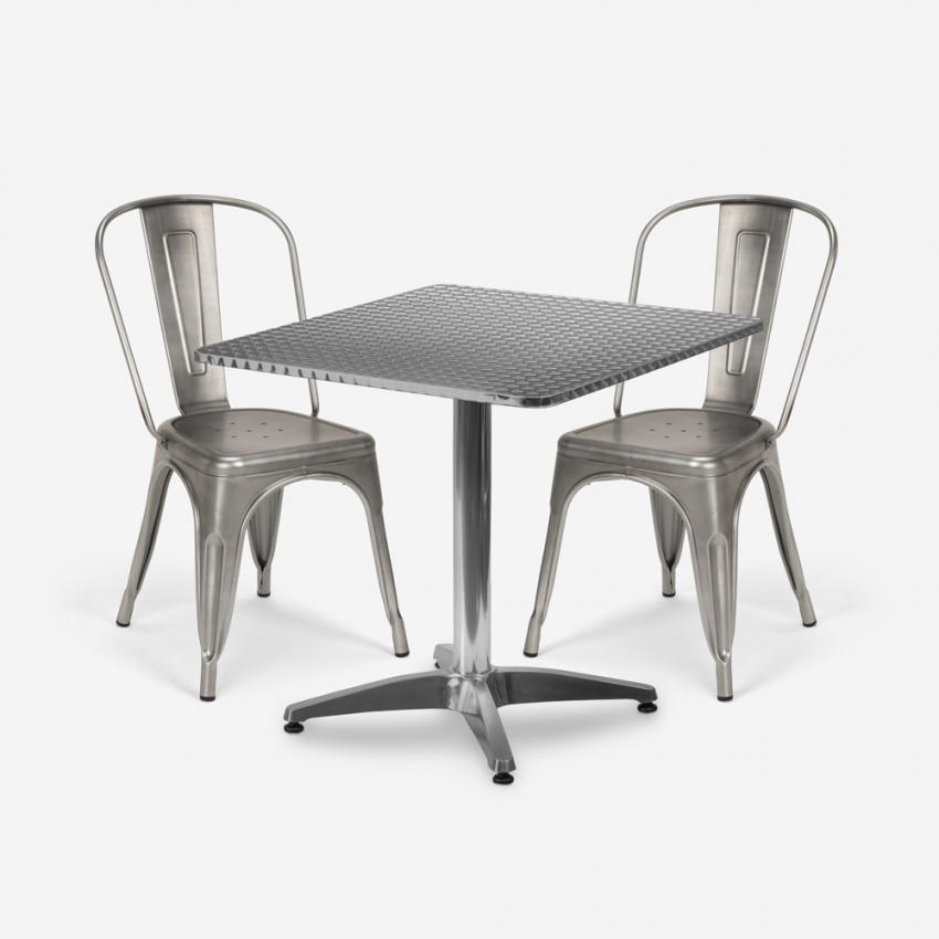 set kvadratiskt fällbart bord 70x70cm stål 2 stolar vintage magnum Kampanj