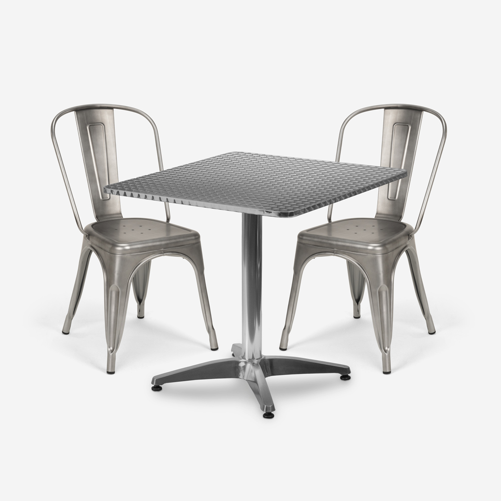 Set med fyrkantigt fällbord 70x70 cm stål 2 vintage stolar Magnum
