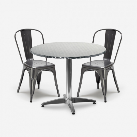 Set 4 stål stolar Tolix industriell design runt bord 70cm Factotum Kampanj