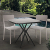 Set kvadratiskt svart bord 70x70cm 2 stolar utomhus design Regas Dark Försäljning