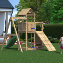 Trädgårdslekplats i trä för barn rutschkana gunga klättring Activer Rabatter