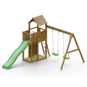Torn med rutschkana gungor sandlåda lekplats i trä för barn Boomer Erbjudande