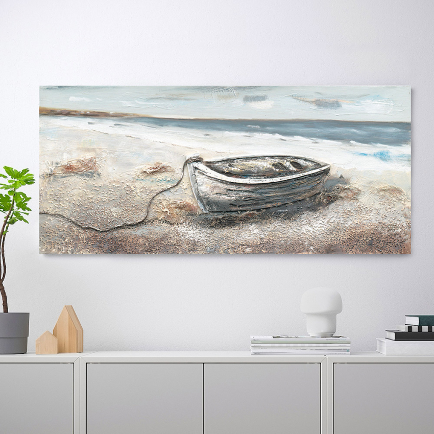 Landskapsmålning tavla hav natur handmålad på duk 110x50cm Boat Kampanj