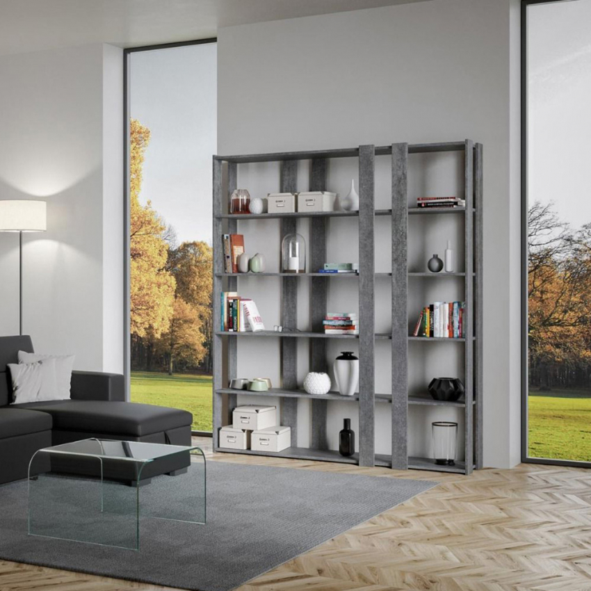 Vägg bokhylla 6 hyllor grå design kontor vardagsrum Kato E Concrete Kampanj