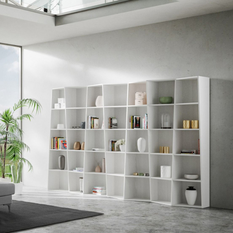 Väggbokhylla modern vit design vardagsrum kontor Trek 7