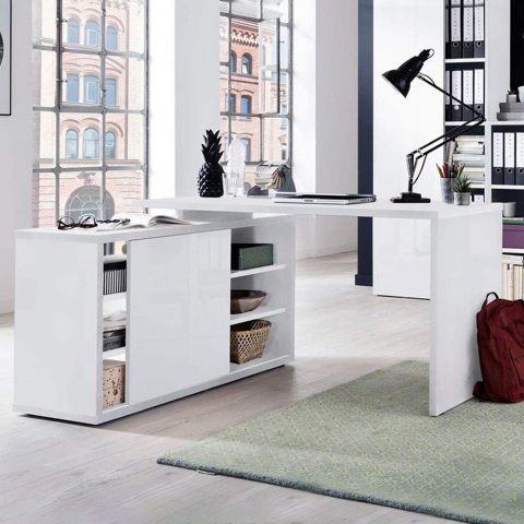 Hörnskrivbord med bokhylla och skjutdörr 150x120cm design Pegaso
