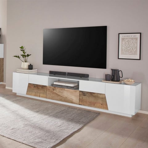 TV-bänk 220x43cm vit trä modern design vardagsrum Fergus Wood