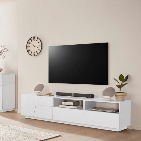 TV-bänk blank vit vardagsrum modern design 200x43cm Hatt Kampanj