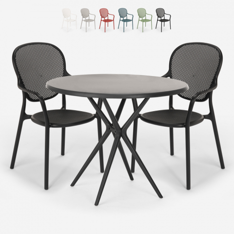 Set 2 stolar runt svart bord 80cm inomhus utomhus Valet Dark