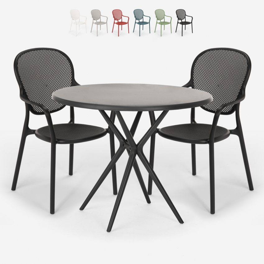Set 2 stolar runt svart bord 80cm inomhus utomhus Valet Dark Kampanj