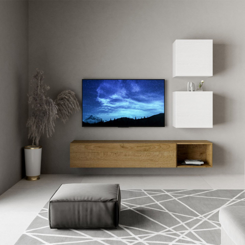 Modern väggmonterad TV-bänk för vardagsrum med 4 väggenheter A115