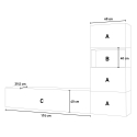 Väggmonterad TV-bänk för vardagsrum med 3 väggenheter i trä modern design A09 Bestånd