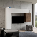 Modern väggmonterad möbel för vardagsrum med 4 väggenheter i vitt trä A25 Kampanj