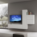 Väggmonterad TV-bänk med 4 väggenheter  i vitt trä vardagsrum modern design A17 Kampanj