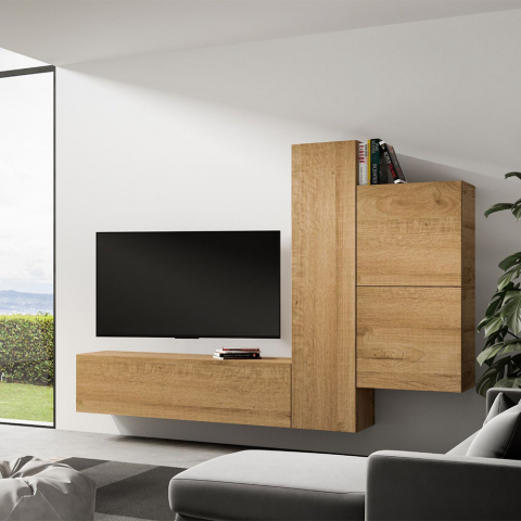 Väggmöbel för vardagsrum med TV-bänk 4 väggenheter i trä A112