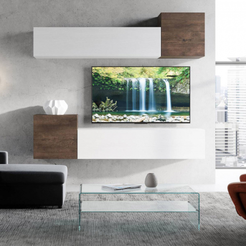 Väggmöbel 4 väggenheter TV-bänk vardagsrum vitt trä A37