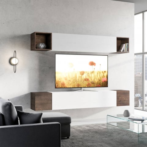 Modern väggmöbel vardagsrum TV-bänk vit trä A38 Kampanj