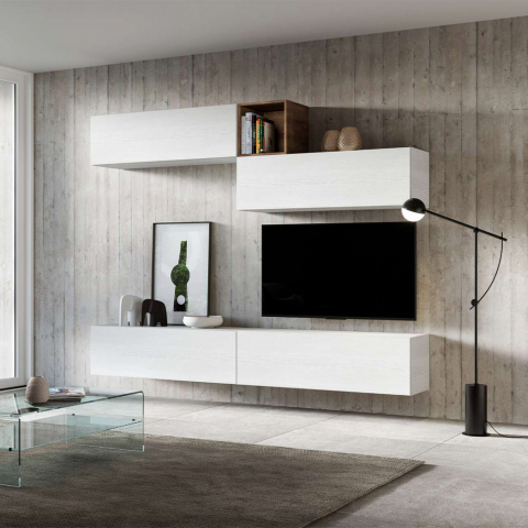 Modern väggmöbel TV-bänk vardagsrum vit trä A01
