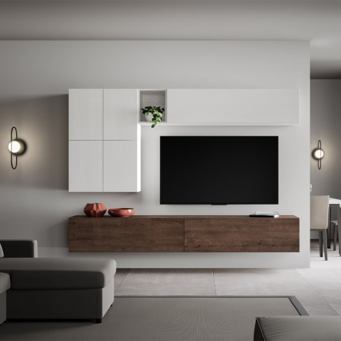 Väggmonterad mediamöbel TV-bänk modern vardagsrum vit trä A16