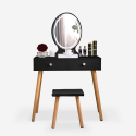Svart sminkstation skandinavisk design spegel LED lådor pall Serena Black Försäljning