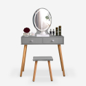 Grå sminkstation skandinavisk design spegel LED lådor pall Serena Grey Försäljning