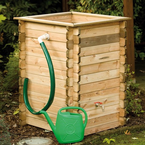 Trädgårdsbrunn i trä för uppsamling av regnvatten tank 450 liter