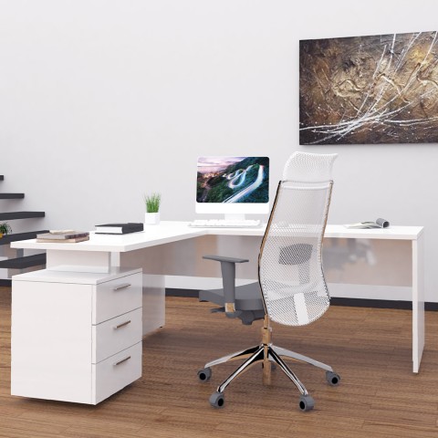 Modernt hörnskrivbord 180x160 med byrå med 3 lådor New Selina Kampanj