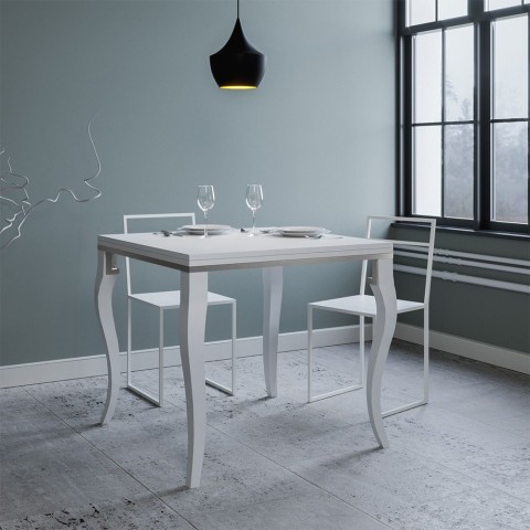 Klassiskt vitt utdragbart matbord 90x90-180cm Olanda Libra