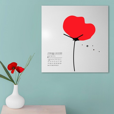Kvadratisk väggklocka kalender modern design blomma Papavero