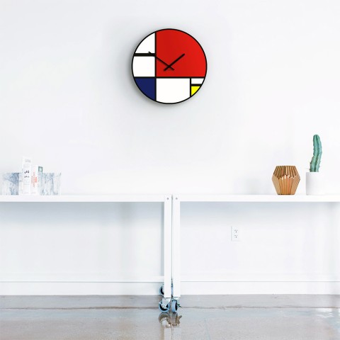 Väggklocka modern design samtida konst rund Mondrian Kampanj