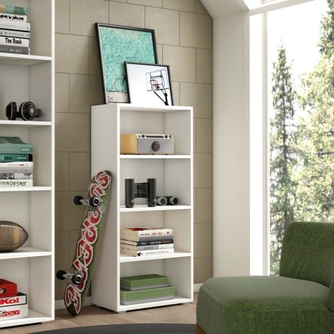 Vit bokhylla med 4 fack modern design kontor arbetsrum vardagsrum 