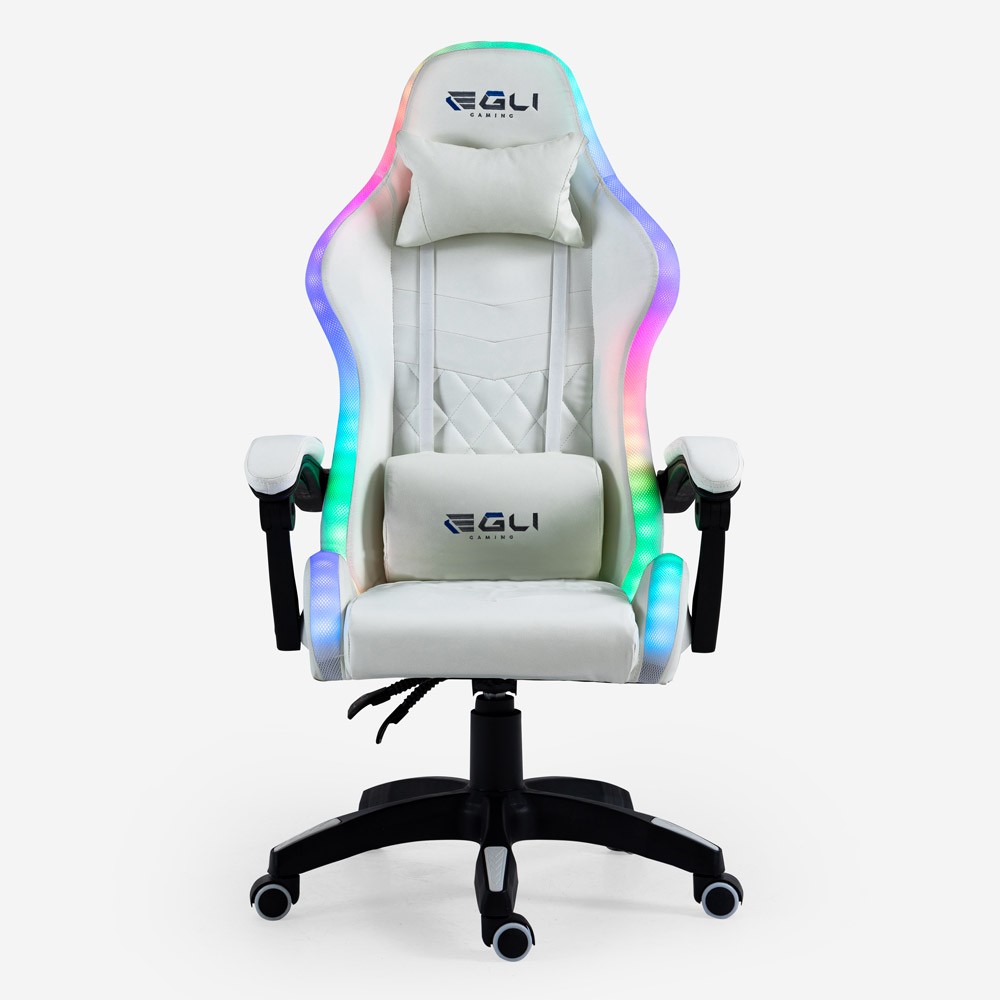 Vit spelstol ergonomisk fällbar LED massagestol Pixy Plus
